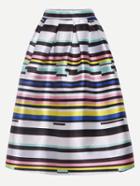 Romwe Multicolor Striped Print Box Pleated Midi Skirt