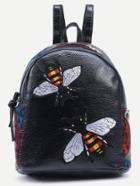 Romwe Black Bee Patch Animal Print Backpack