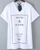 Romwe V Neck Letters Print White T-shirt
