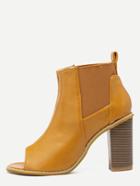 Romwe Brown Faux Leather Peep Toe Elastic Ankle Boots