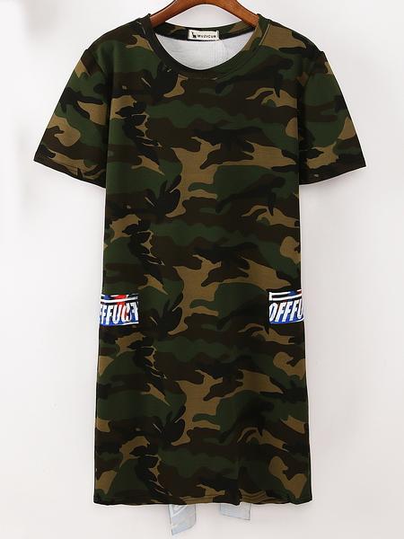 Romwe Camouflage Letter Print T-shirt Dress