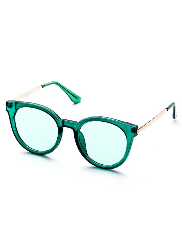 Romwe Green Clear Frame Metal Arm Retro Style Sunglasses