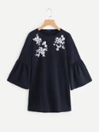 Romwe Flower Embroidered Trumpet Sleeve Dress