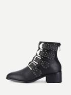 Romwe Studded Buckle Front Pu Ankle Boots