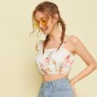 Romwe Ditsy Floral Ruffle Cami Crop Top