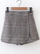 Romwe Plaid Button Up Side Zipper Shorts