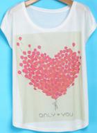 Romwe Balloon Heart Print Loose T-shirt