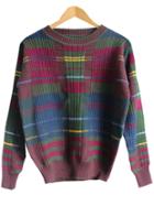 Romwe Long Sleeve Checkered Loose Red Sweater