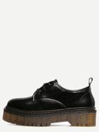 Romwe Black Round Toe Lace Up Rubber Soled Shoes
