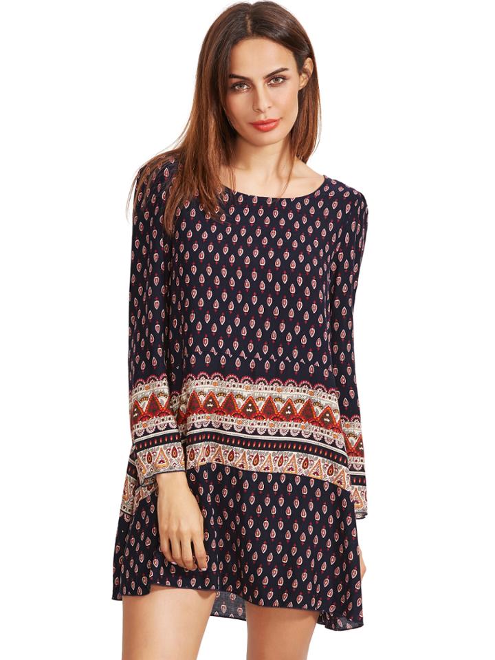 Romwe Royal Blue Tribal Print Shift Dress