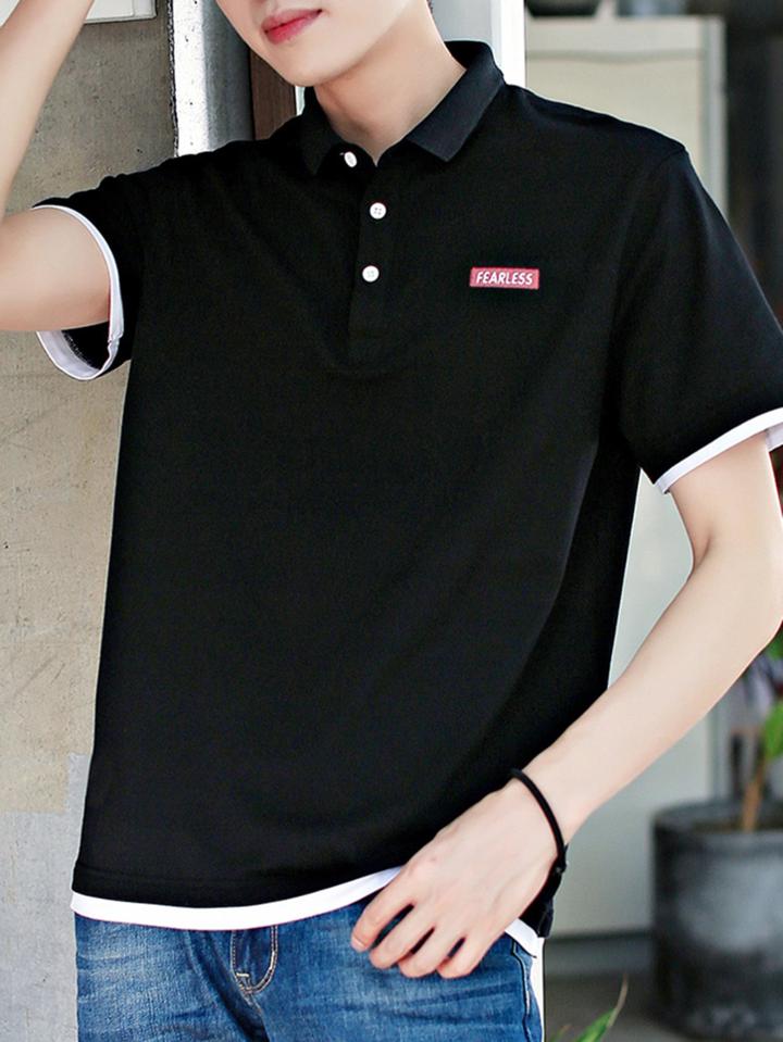Romwe Men Contrast Hem Polo Shirt
