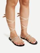Romwe Rhinestone Detail Toe Ring Flat Sandals