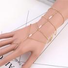 Romwe Beaded Detail Toe Ring Chain Bracelet