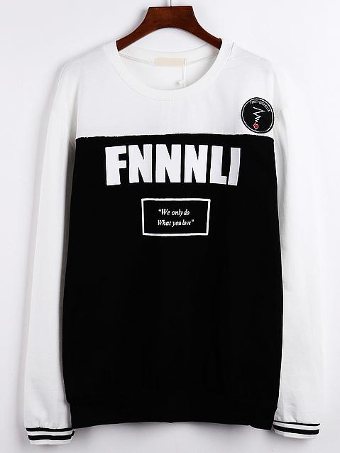 Romwe Letter Print Color-block Sweatshirt