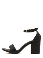 Romwe Black Faux Suede Open Toe Ankle Strap Chunky Sandals