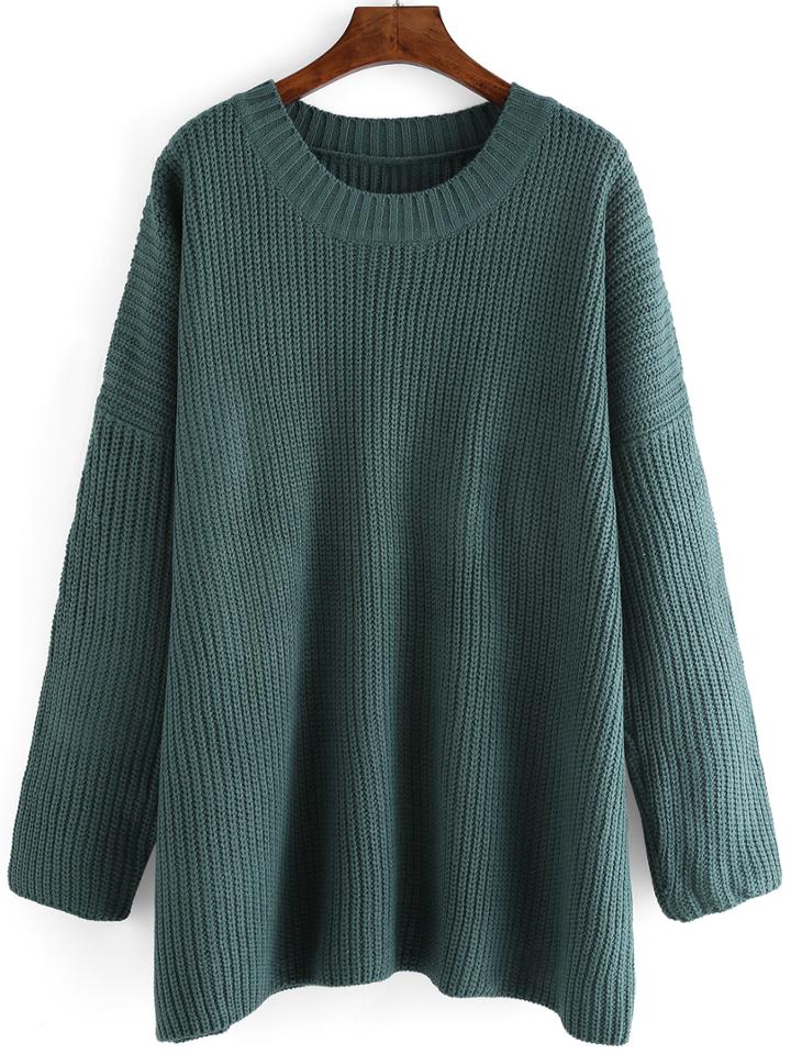 Romwe Dropped Shoulder Seam Loose Green Sweater