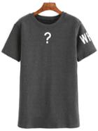 Romwe Question Mark Print Grey T-shirt