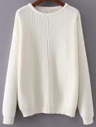 Romwe White Ribbed Drop Shoulder Sweater