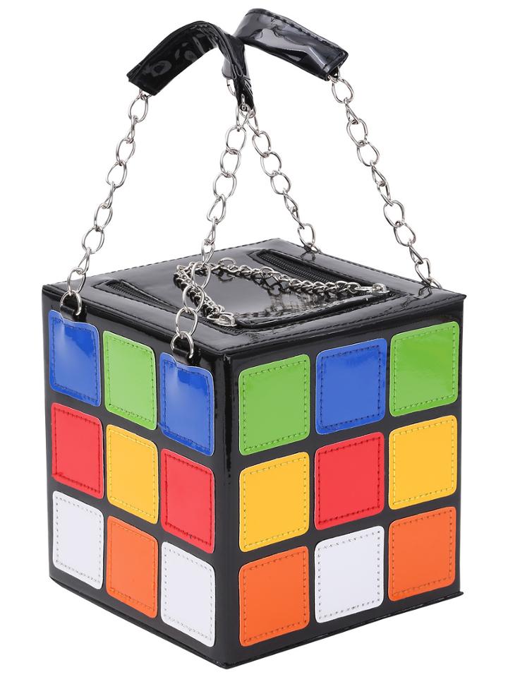 Romwe Faux Patent Rubik's Cube Handbag