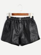 Romwe Black Elastic Waist Faux Leather Shorts