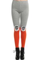 Romwe Romwe Dual-tone Skull Gray-orange Leggings