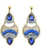 Romwe Blue Drop Gemstone Gold Earrings