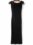 Romwe Black Off The Shoulder Slit Dress With Bow Tie