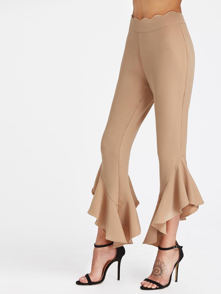 Romwe Scallop Waistband Asymmetric Frill Hem Pants