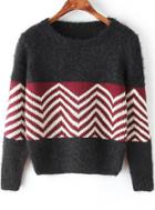 Romwe Zigzag Print Crop Black Sweater