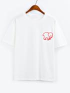 Romwe Elephant Embroidered Drop Shoulder T-shirt - White