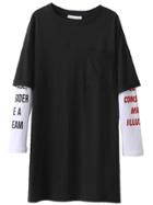 Romwe Black Letter Print Contrast Sleeve Tee Dress