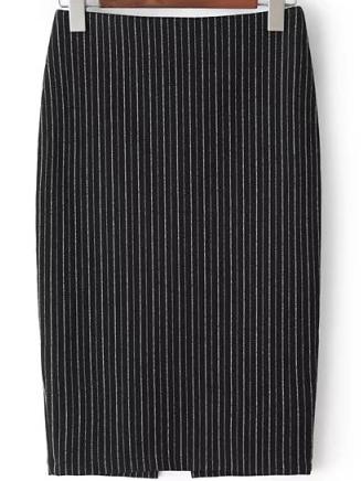 Romwe Vertical Striped Slit Back Tight Skirt