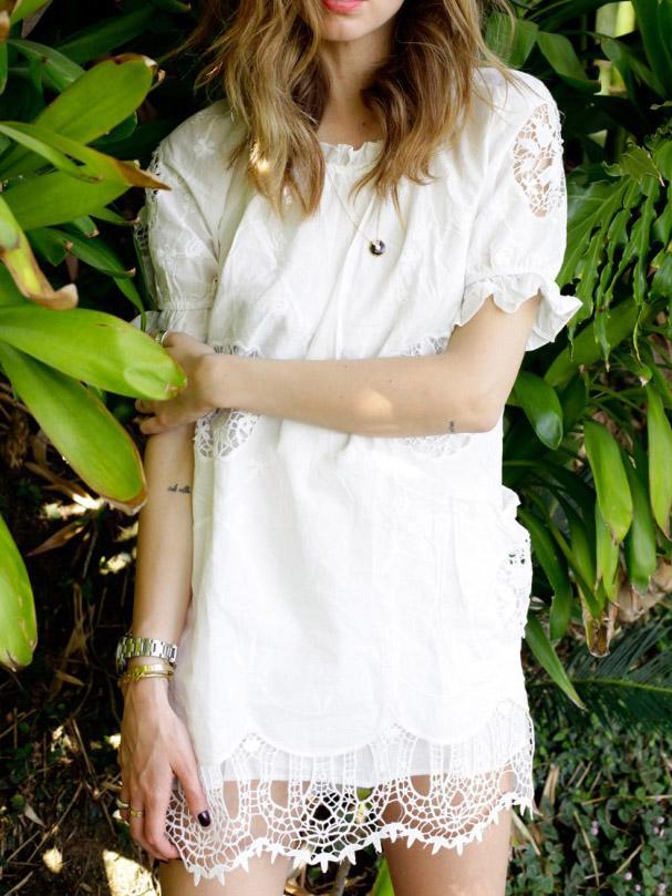 Romwe Lace Crochet Hollow Out White Dress