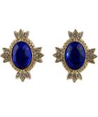 Romwe Royal Blue Gemstone Gold Diamond Stud Earrings