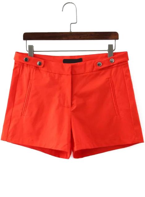 Romwe Edge Pockets Slim Red Shorts