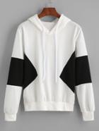 Romwe White Contrast Drawstring Hooded Sweatshirt
