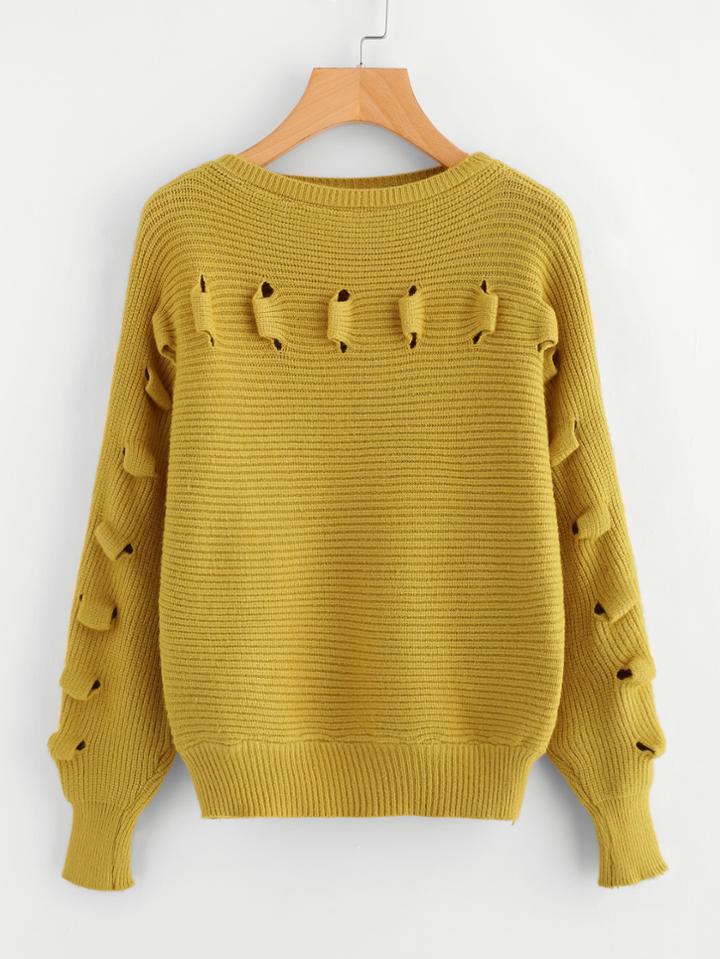 Romwe Eyelet Textured Jumper