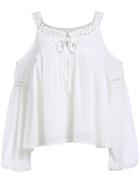 Romwe Off The Shoulder Puff Sleeve Hollow White Top