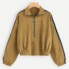 Romwe Contrast Tape Side Zip-up Corduroy Sweatshirt