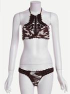 Romwe Coffee Halter Crochet Tassel Detail Bikini Set
