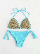 Romwe Crochet Detail Side Tie Triangle Bikini Set