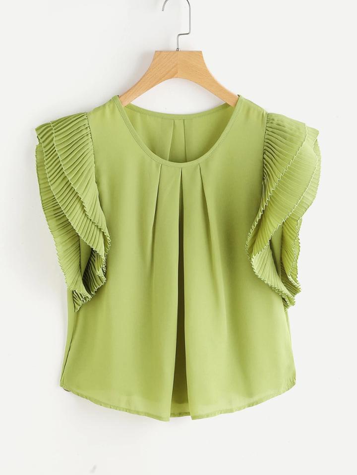 Romwe Chiffon Blouse With Tiered Organ Pleats