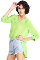 Romwe Romwe V-neck Arc Hem Green Chiffon Blouse