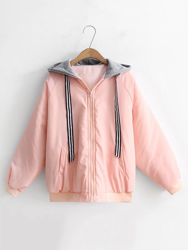 Romwe Contrast Hooded Raglan Sleeve Jacket