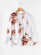 Romwe Criss Cross High Low Floral Blouse