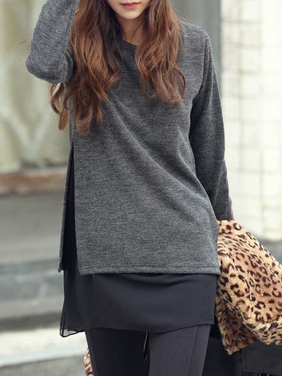 Romwe Contrast Chiffon Long Sleeve T-shirt