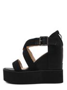 Romwe Black Open Toe Platform Wedge Sandals