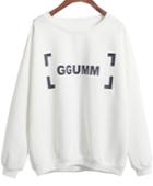 Romwe Ggumm Print Loose White Sweatshirt