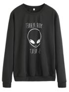 Romwe Black Alien Print Sweatshirt