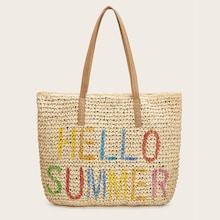 Romwe Letter Decor Braided Tote Bag